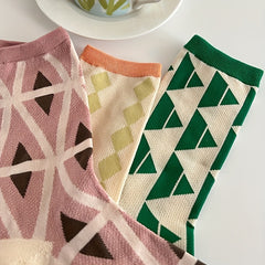 3 Pairs Geometric Print Socks Mid Tube Stockings Breathable Women's Hosiery