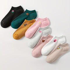 8 Pairs Cartoon Animal Print Socks & Low Cut Ankle Socks Women's Stockings