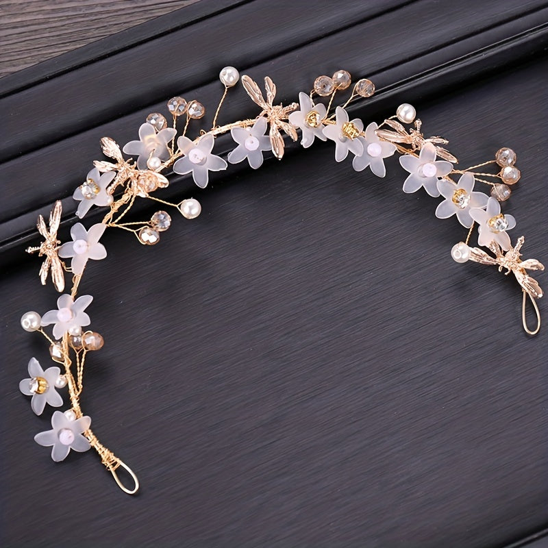 Dragonfly Pearl Flowers Headband Hairband Hoops for Girls
