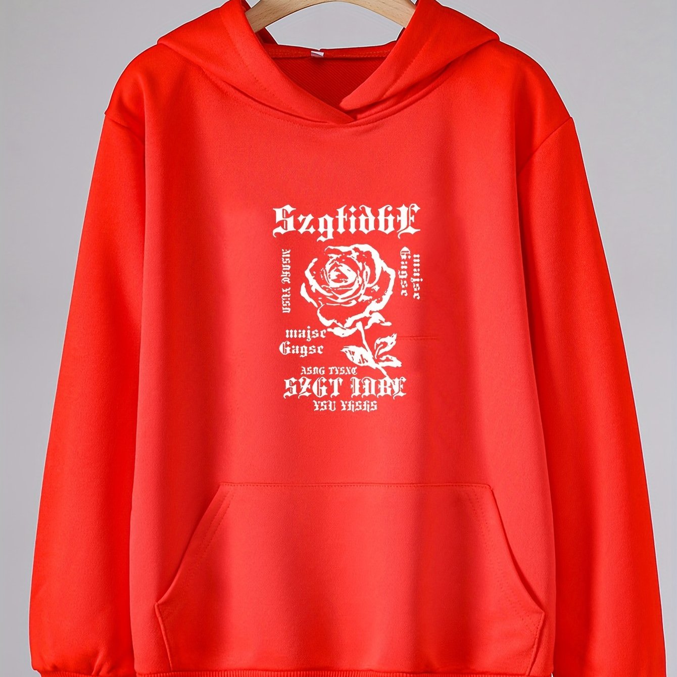 Girls Rose Pattern Hooded Sweatshirt Long Sleeve