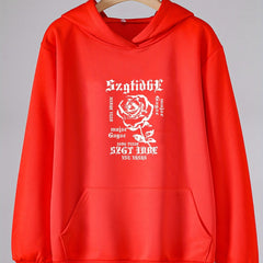 Girls Rose Pattern Hooded Sweatshirt Long Sleeve