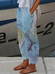Graphic Print Dual Pockets Loose Pants Casual Comfy Pants