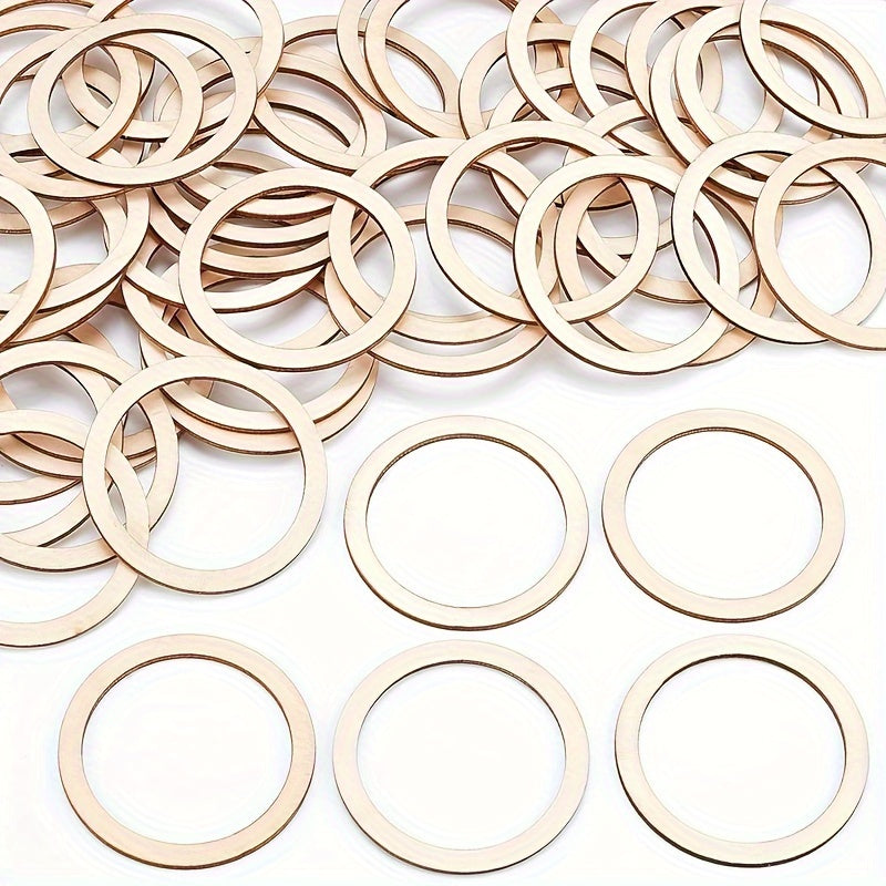 30pcs 75mm Natural Wood Rings Circle Ornaments for Painting Christmas Decor