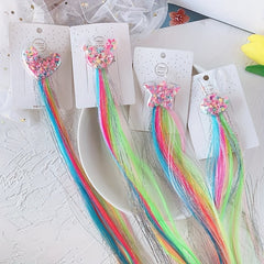 Rainbow Braided Wig Hair Clip for Kids with Colorful Accessories