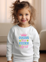 Girls Crown Pattern Crew Neck Sweatshirt for Spring Fall