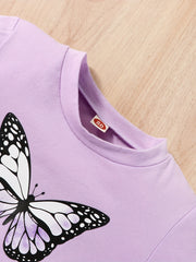 Solid Butterfly Printed Pullover Top & Trousers Suit
