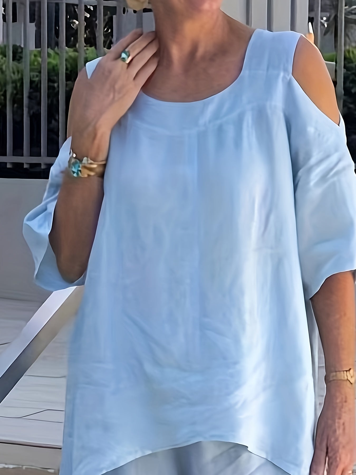 2 Piece Set Solid Cold Shoulder Top & Pants Outfit