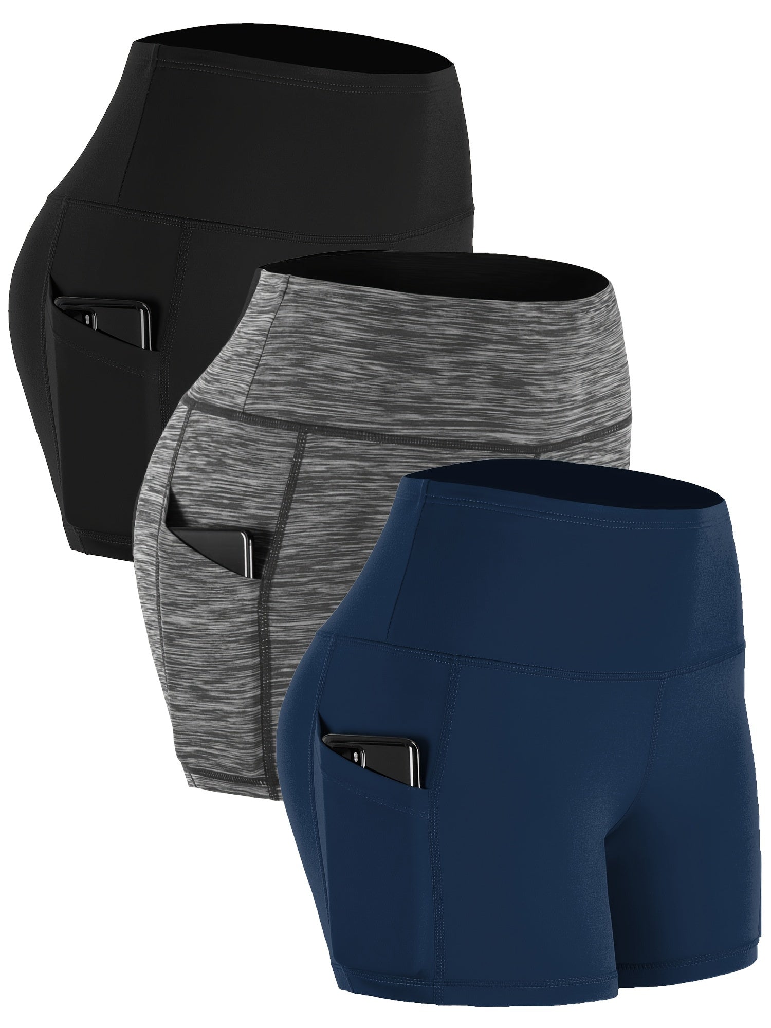High Waist Biker Shorts with Side Pockets - Gym Compression Shorts