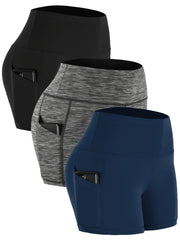 High Waist Biker Shorts with Side Pockets - Gym Compression Shorts
