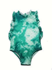 Toddler Girls Fish Scales Tie Dye One Piece Swimsuit