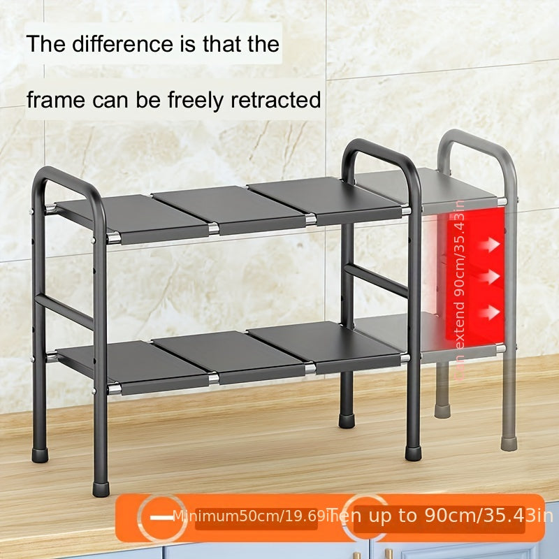 1pc Under Sink Cabinet Retractable Layered Shelf Kitchen Storage Rack