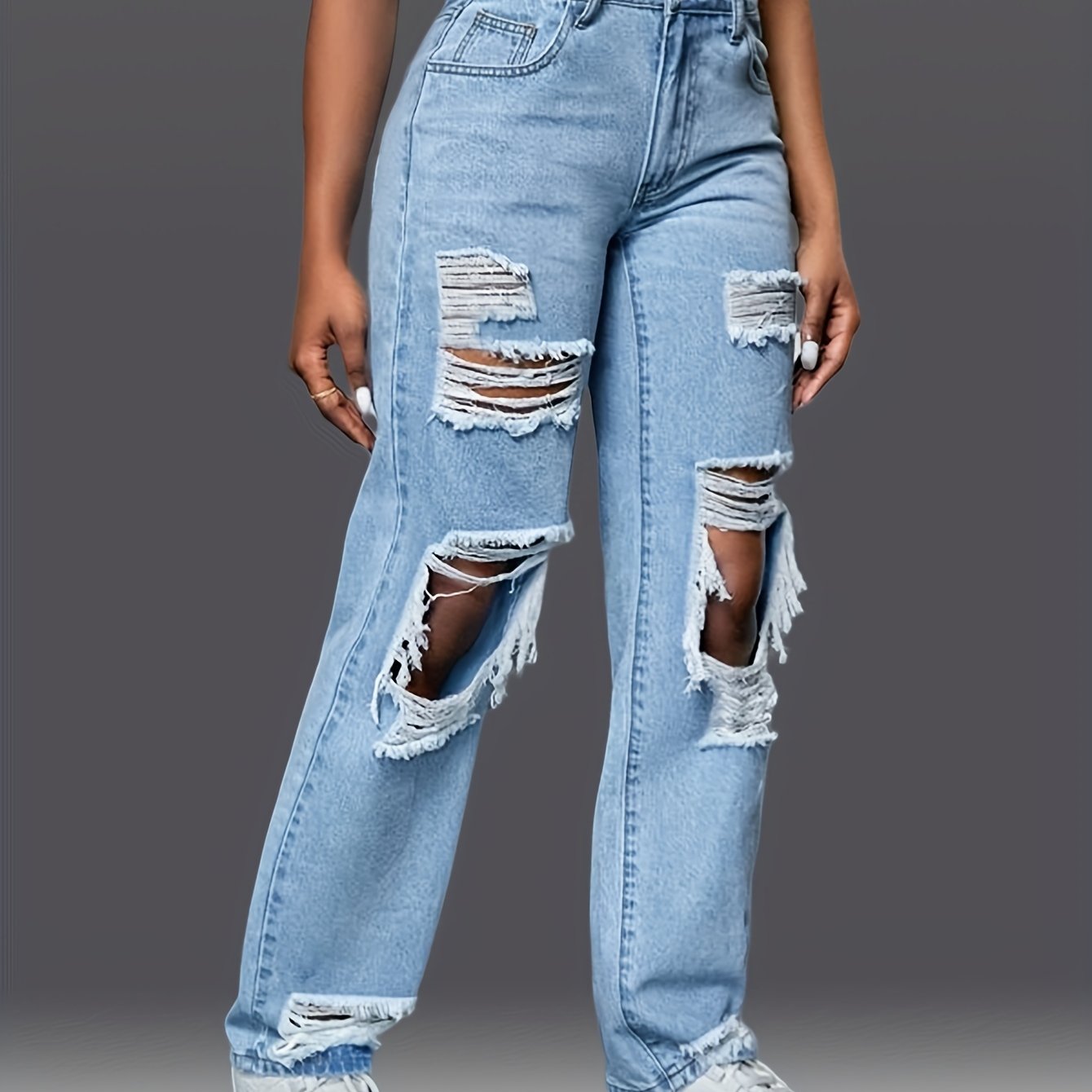 Distressed Boyfriend Style Wide Legs Women's Jeans
