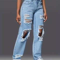 Distressed Boyfriend Style Wide Legs Women's Jeans