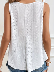 Solid Eyelet Crew Neck Tank Top Sleeveless Summer Women's Top