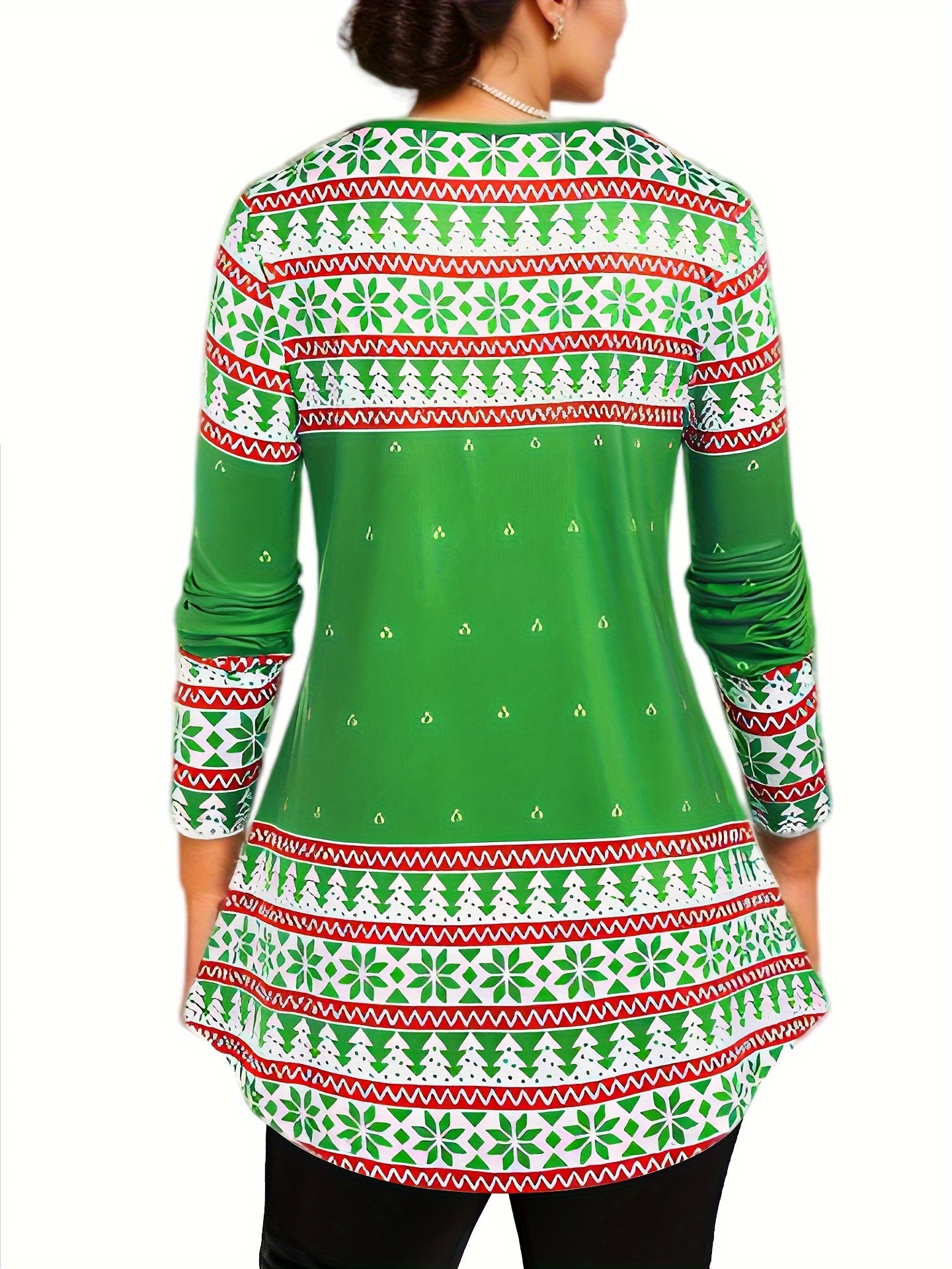 Christmas Outfits Set Women's Plus Christmas Tree & Cat Print
