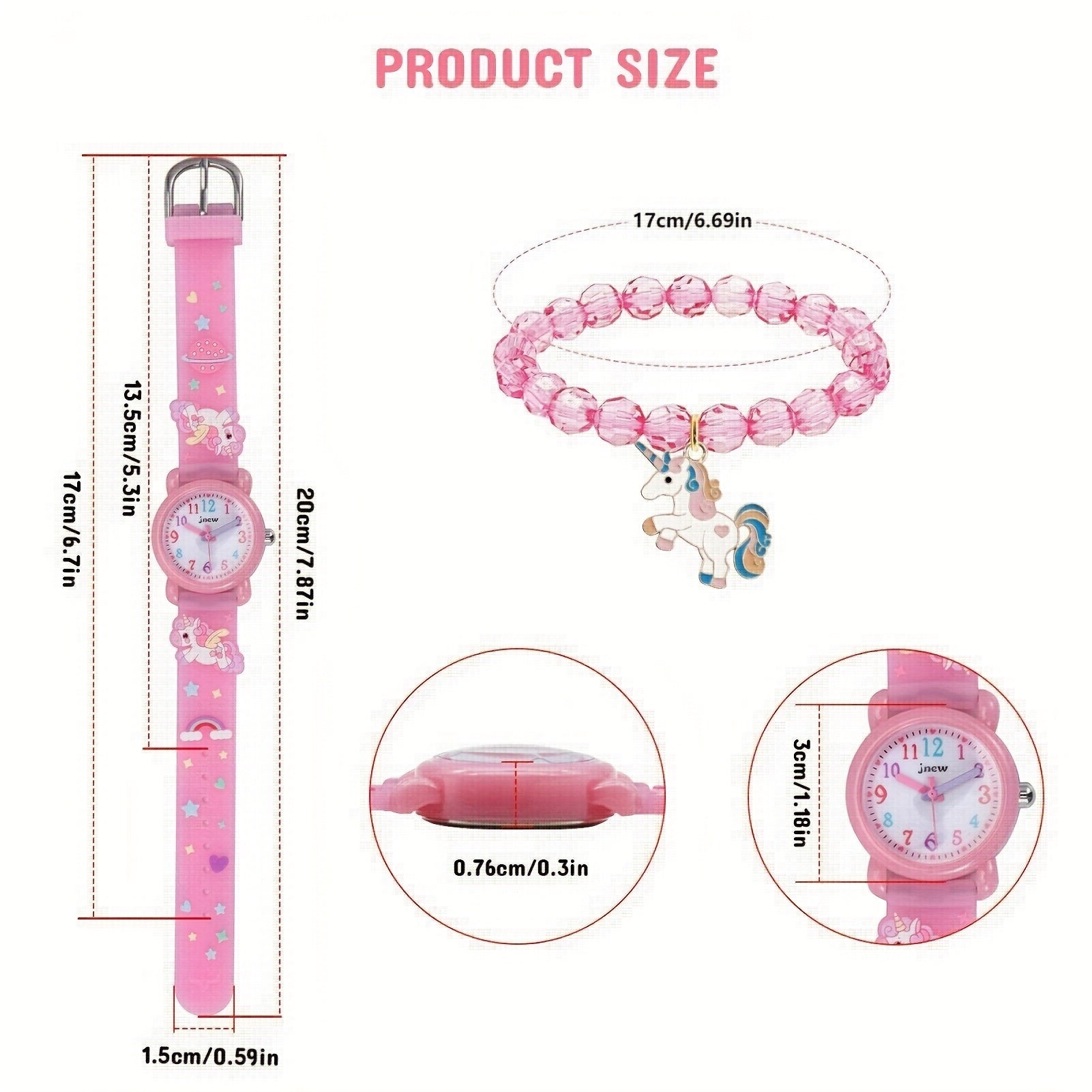 Cartoon Unicorn Quartz Watch Beaded Bracelets Set for Girls