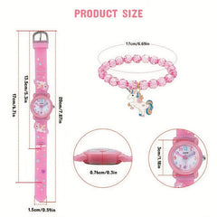 Cartoon Unicorn Quartz Watch Beaded Bracelets Set for Girls