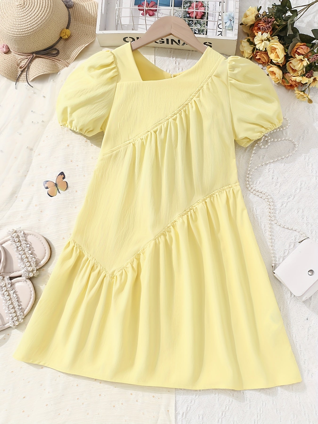 Girls' Ruched A-Line Short Sleeve Dress & Casual Fit Kids Dresses