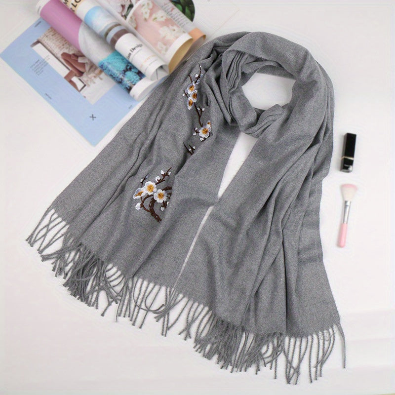 Plum Embroidered Cashmere Scarf Large Blanket Scarf Shawl Outdoor