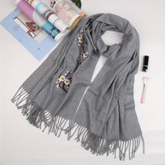 Plum Embroidered Cashmere Scarf Large Blanket Scarf Shawl Outdoor