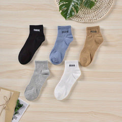 5 Pairs Men's Solid Crew Socks Comfy Cotton Casual Unisex Socks