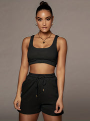 Casual Matching Set Crop Tank Top & Drawstring Shorts Outfits