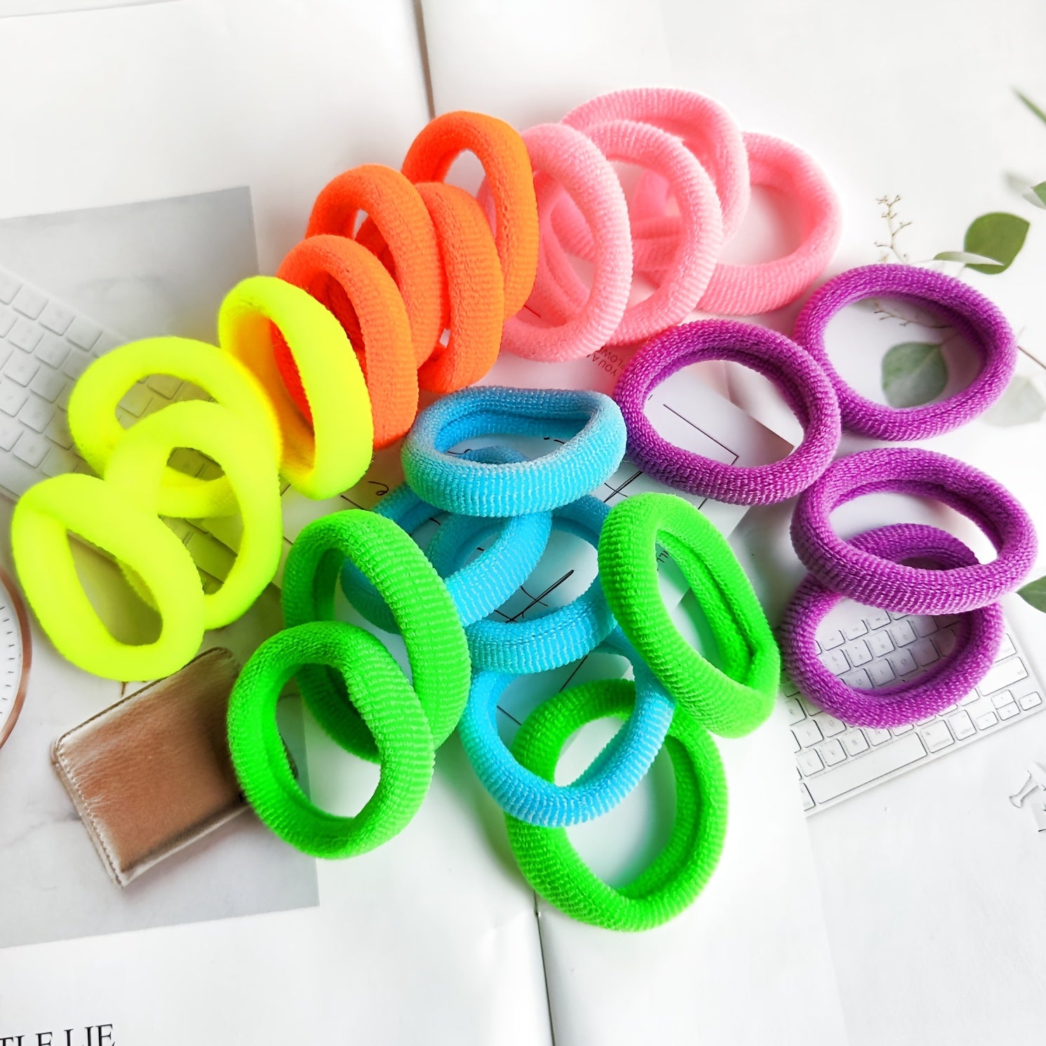 24pcs Large Size Fluorescent Hair Ties Y2K Style Hair Accessories