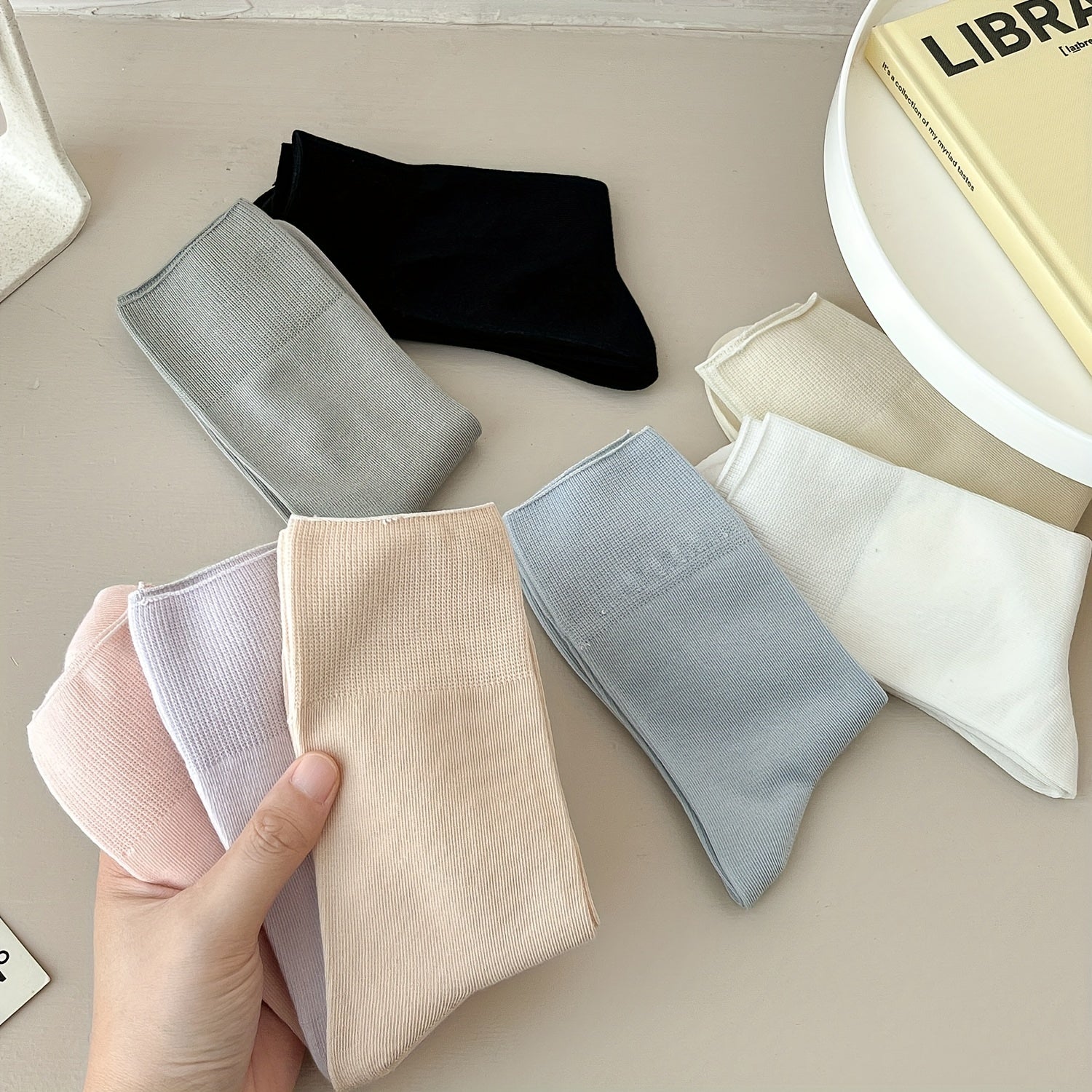 4 Pairs Solid Socks Comfy & Breathable All match Socks Women