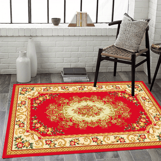 Red Floral Pattern Area Rug Non Slip Floor Mat Coffee Table Rectangle Carpet