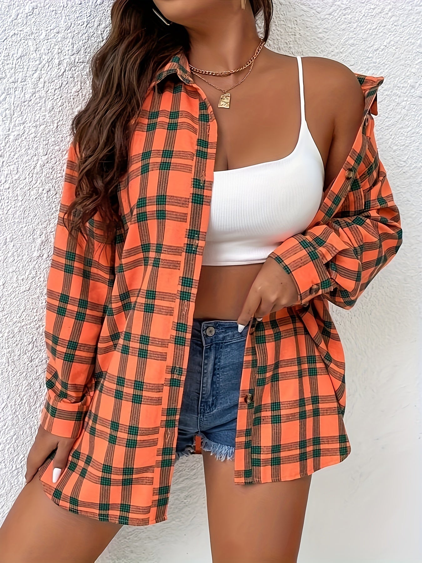 Plaid Button Up Long Sleeve Blouse