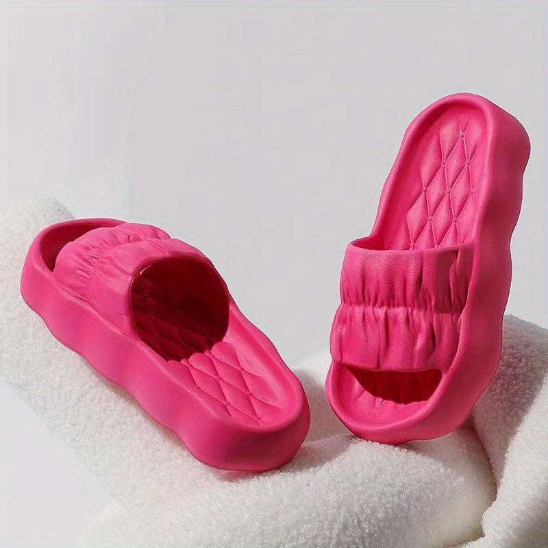 Women's Geometric Pattern Pleated Slides Stylish Platform Beach Shoes