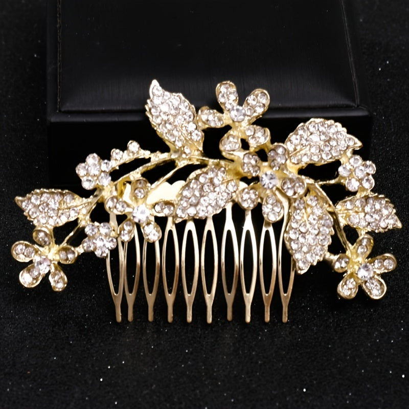 Crystal Flower Leaf Hairpin Hair Comb Clip For Women Bride Rhinestone Party
