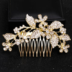Crystal Flower Leaf Hairpin Hair Comb Clip For Women Bride Rhinestone Party