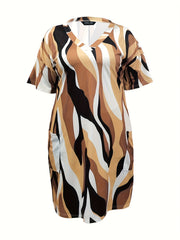 Colorblock Stripe Print Dress With Pockets