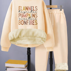 Women's Plus Letter Print Top & Pants Outfits, 2 Piece Set