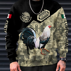 Mexico Rooster Print Men's Round Neck Sweatshirt for Autumn Winter