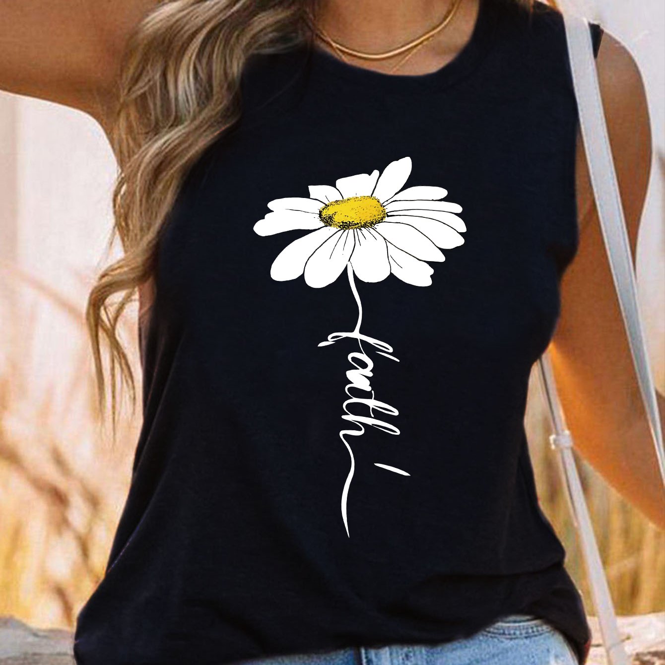Daisy Print Tank Top for Summer Women's Clothing