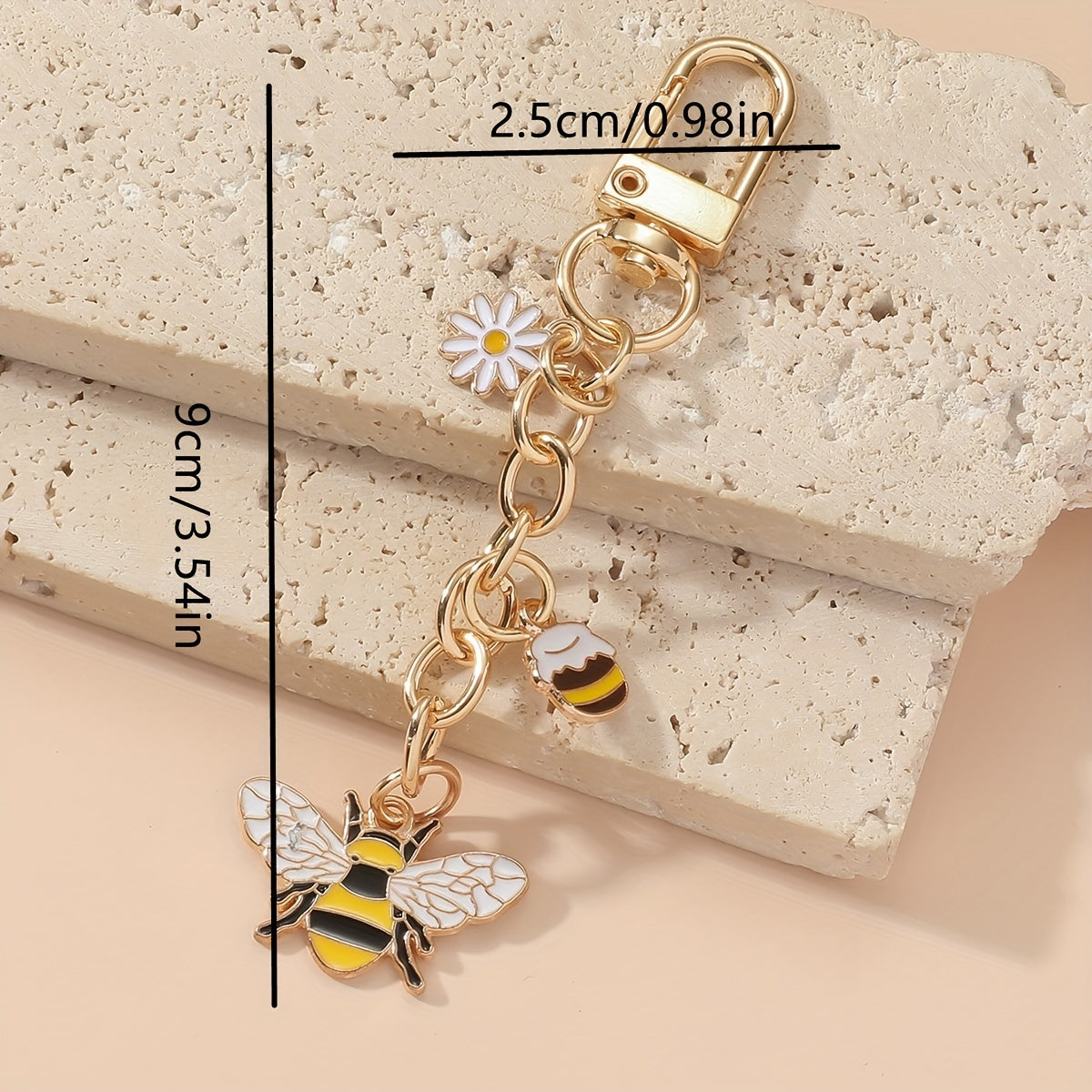 Bee Keychain Golden Chain Key Ring Pendant Ornament Women Girls