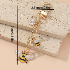 Bee Keychain Golden Chain Key Ring Pendant Ornament Women Girls