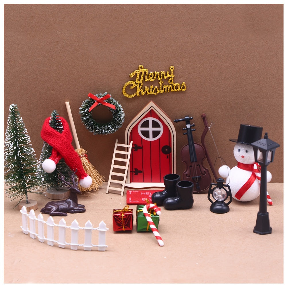 20pcs Mini Fairy Tale Scene Props Wooden Elf Door DIY Christmas Decorations