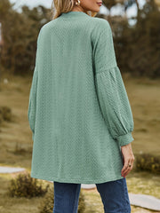 Casual Cardigan Solid Jacquard Lantern Sleeve
