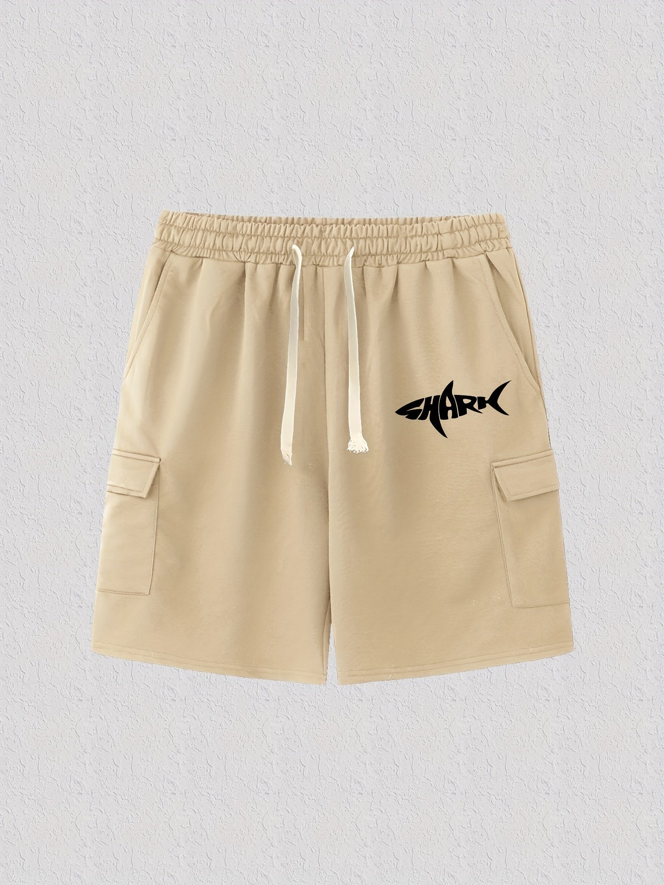 Men's Shark Print Drawstring Cargo Shorts