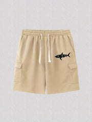 Men's Shark Print Drawstring Cargo Shorts