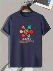 Christmas Pattern Print Men's Sports T-shirt Graphic Tee For Fitness