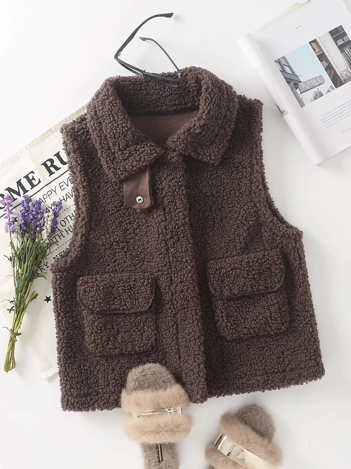 Women's Suede Teddy Vest Jacket