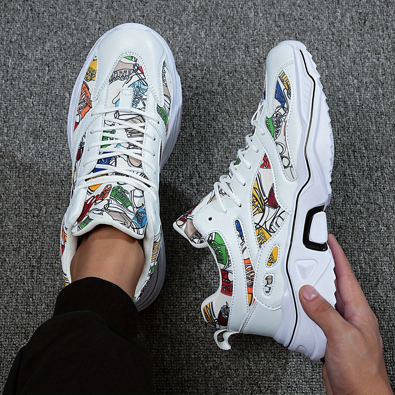 Men's Cartoon Graffiti Athletic Shoes For Running Gym Sneakers
