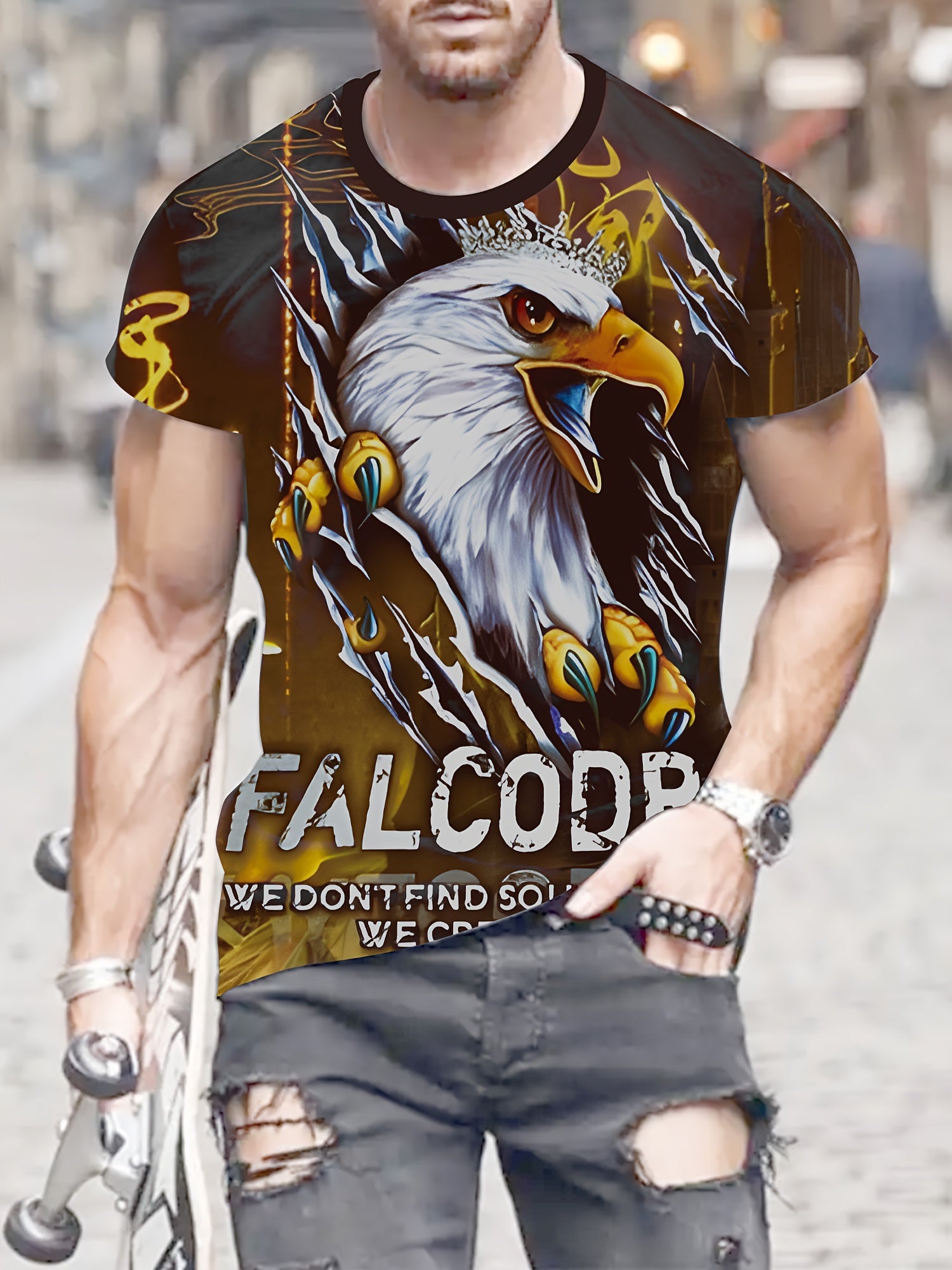 Eagle3d Pattern Print Men's Short Sleeve Graphic Tee