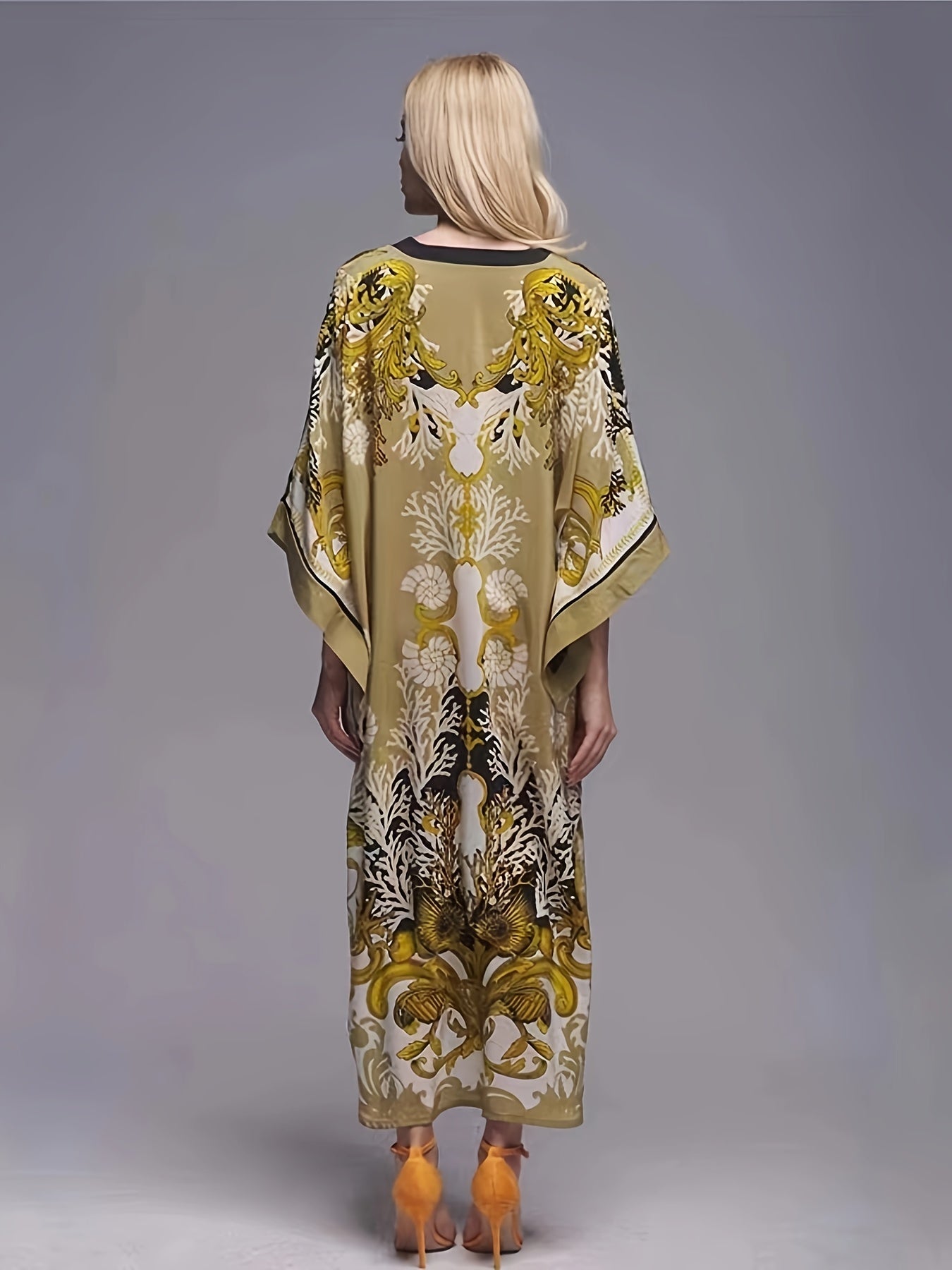Retro Abaya Dress Women's Plus Tribal Print Long Sleeve