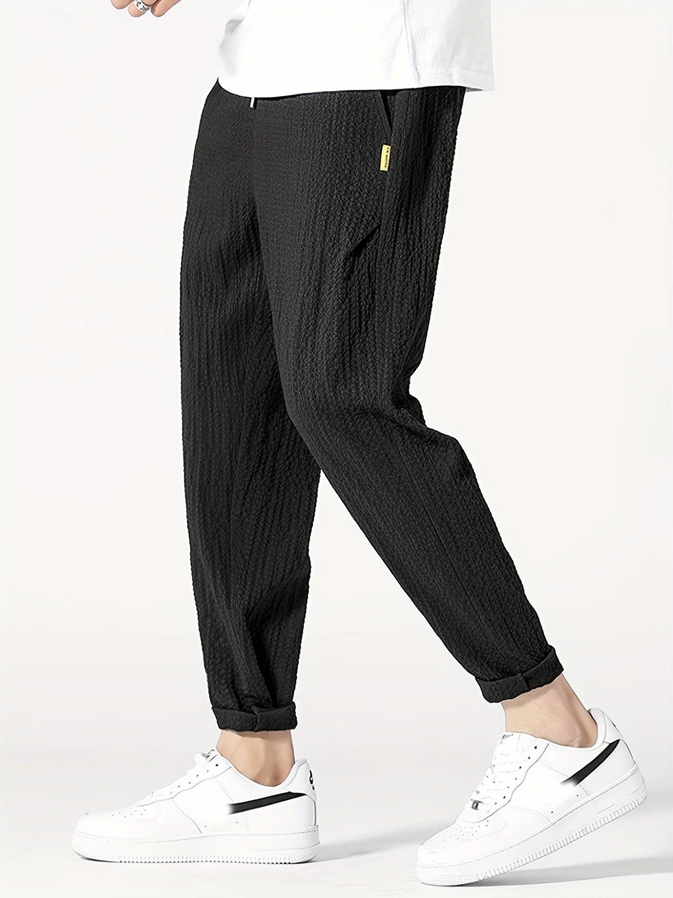 Plicated Joggers Men's Casual Loose Fit Waist Drawstring Pants