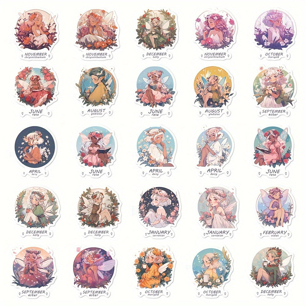 50pcs Flower Elf Stickers For Luggage Notebook Decor